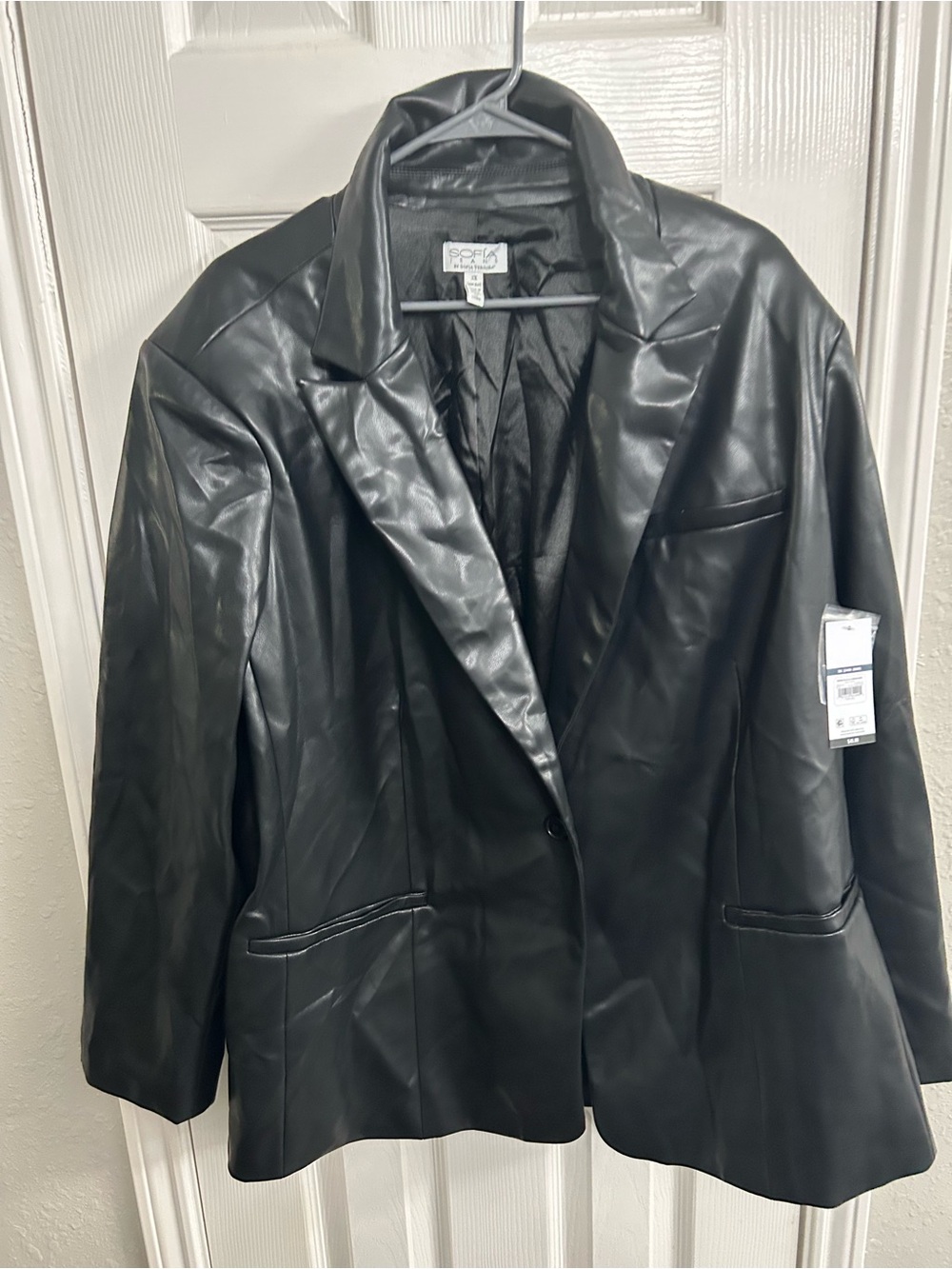 Sofia Vergara Women's Faux Leather Single Breasted Blazer Jacket Black 3X NWT